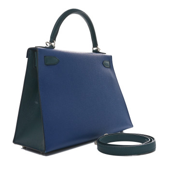 HERMES Epsom Horseshoe Kelly Sellier 28 Bleu Saphir Vert Cypress