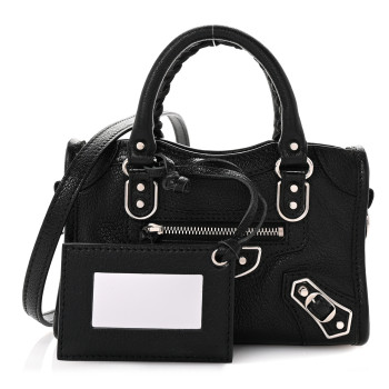 BALENCIAGA Chevre Silver Metallic Edge Hardware Nano City Black