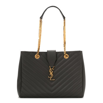 SAINT LAURENT Grain De Poudre Matelasse Chevron Monogram Shopping Bag Fog