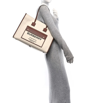 BURBERRY Canvas Smooth Calfskin Medium Two Tone Freya Tote Brown