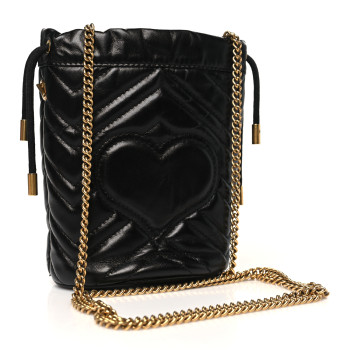 GUCCI Calfskin Matelasse Mini GG Marmont 2.0 Bucket Bag Black