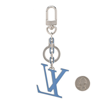 LOUIS VUITTON Metal Palladiium Finish Lacquer LV Initiales Bag Charm Key Holder Blue