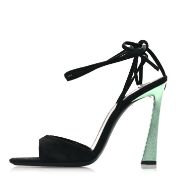 SAINT LAURENT Suede Paz 105 Ankle Strap Sandals 39 Hope Green