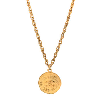 CHANEL Metal CC Medallion Chain Necklace Gold