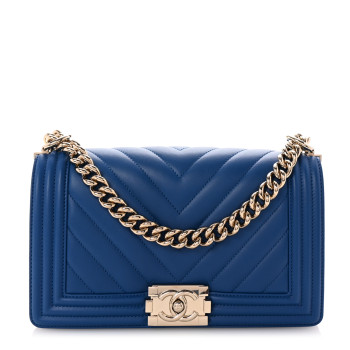 CHANEL Lambskin Chevron Quilted Medium Boy Flap Blue