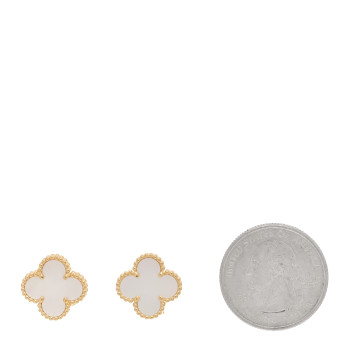 VAN CLEEF & ARPELS 18K Yellow Gold Mother of Pearl Vintage Alhambra Earrings