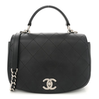 CHANEL Calfskin Stitched Ring My Bag Flap Crossbody Bag Black