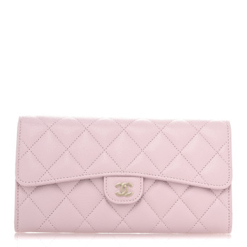 CHANEL Caviar Quilted Large Gusset Flap Wallet Light Pink