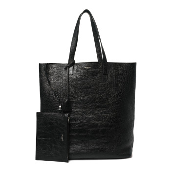 SAINT LAURENT Calfskin Crocodile Embossed Bold Shopper Tote Black
