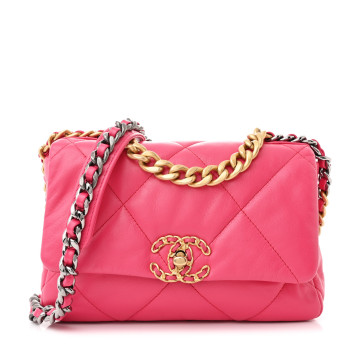 CHANEL Goatskin Quilted Medium Chanel 19 Flap Dark Pink
