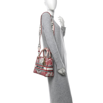 CHRISTIAN DIOR Canvas Embroidered Medium Dioramour D-Royaume Lady D-Lite Red Multicolor