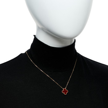 VAN CLEEF & ARPELS 18K Yellow Gold Carnelian Vintage Alhambra Pendant Necklace