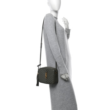 SAINT LAURENT Calfskin Matelasse Monogram Lou Camera Bag Greyish Brown
