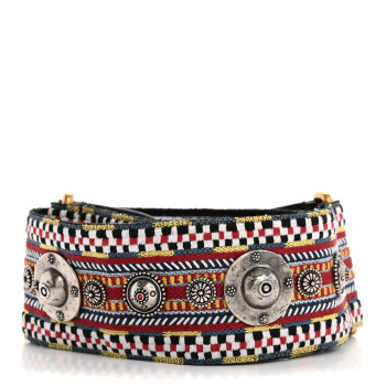 CHRISTIAN DIOR Canvas Embroidered Studded Shoulder Strap Black Multicolor