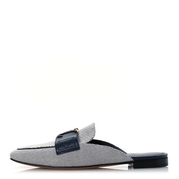 LOUIS VUITTON Canvas LV Mare Open Back Loafers 38 Navy Blue White