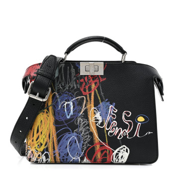 FENDI X NOEL FIELDING Cuoio Romano Painted Mini Peekaboo I SEE U Satchel Black Multicolor