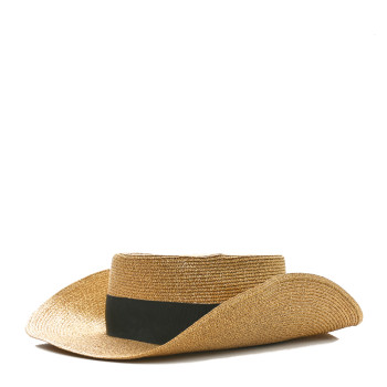 GUCCI Glittered Straw Grosgrain Wide Brim Hat Gold Black