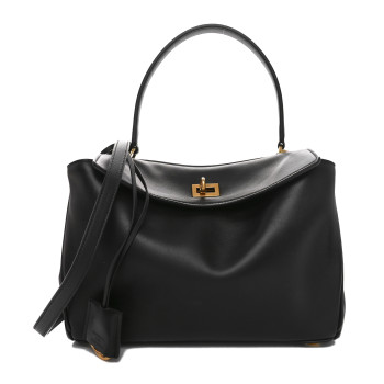 BALENCIAGA Natural Smooth Calfskin Small Rodeo Top Handle Handbag Black