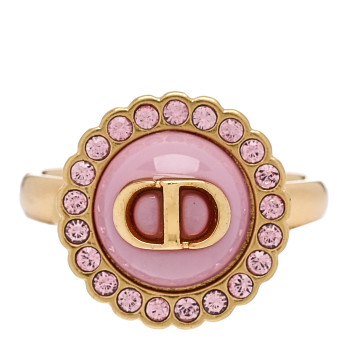 CHRISTIAN DIOR Metal Crystal Glass Petit CD Baroque Ring L Gold Pink