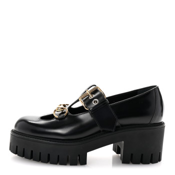 GUCCI Cordovan Lux Womens Horsebit Platform Mary Jane Loafers 36.5 Black