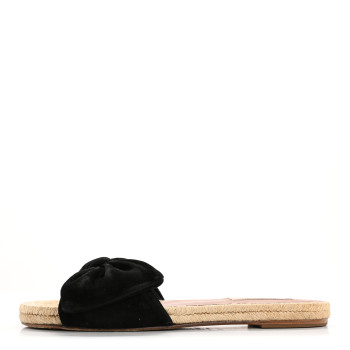 VALENTINO GARAVANI Suede Tropical Bow Espadrille Flat Slide Sandals 37.5 Black