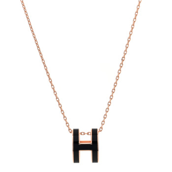 HERMES Lacquered Rose Gold Pop H Pendant Necklace  Black