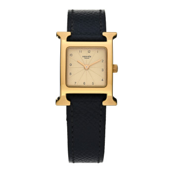 HERMES Stainless Steel Epsom 21mm Heure H Hour Quartz Watch Noir