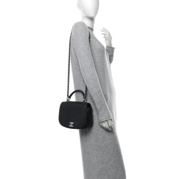 CHANEL Calfskin Stitched Ring My Bag Flap Crossbody Bag Black