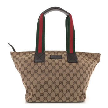 GUCCI GG Monogram Medium Web Handle Bucket Tote Dark Brown