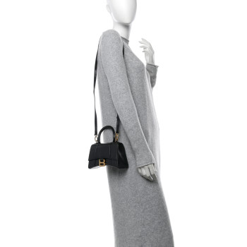 BALENCIAGA Shiny Box Calfskin Hourglass Top Handle Bag XS Black