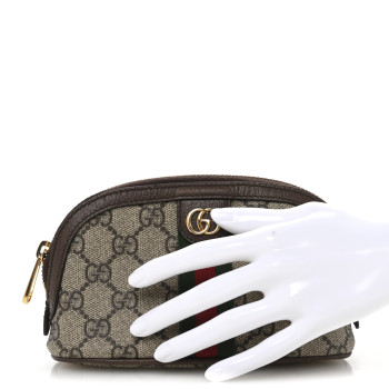 GUCCI GG Supreme Monogram Textured Calfskin Web Medium Ophidia Cosmetic Case Beige Ebony New Acero