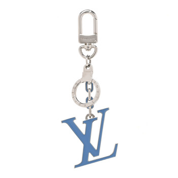 LOUIS VUITTON Metal Palladiium Finish Lacquer LV Initiales Bag Charm Key Holder Blue