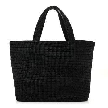 SAINT LAURENT Raffia Logo Tote Black