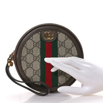 GUCCI GG Supreme Monogram Web Ophidia Circle Wristlet Beige New Acero