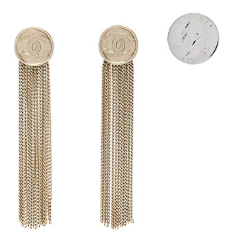 CHANEL Metal CC Multi Strand Chain Drop Earrings Gold