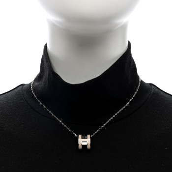 HERMES Lacquered Palladium Pop H Pendant Necklace Marron Glace