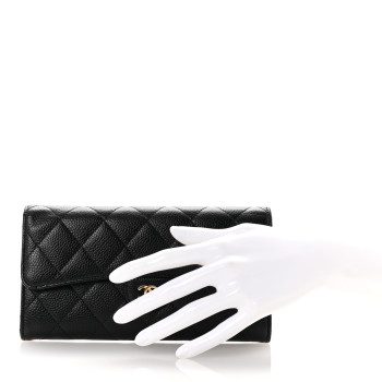 CHANEL Caviar Quilted Large Gusset Flap Wallet Black