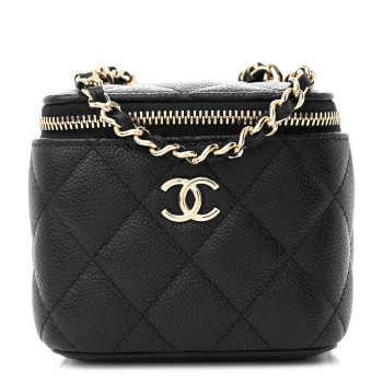 CHANEL Caviar Quilted Mini Vanity Case With Chain Black