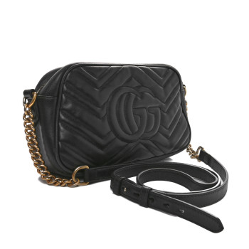 GUCCI Calfskin Matelasse Small GG Marmont Chain Shoulder Bag Black
