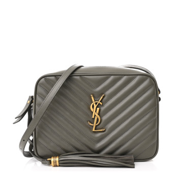 SAINT LAURENT Calfskin Matelasse Monogram Lou Camera Bag Greyish Brown