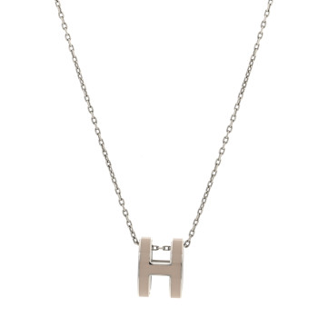 HERMES Lacquered Palladium Pop H Pendant Necklace Marron Glace