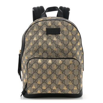 GUCCI GG Supreme Monogram Bees Print Small Day Backpack Beige Oro Black