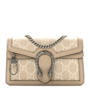 GUCCI GG Supreme Monogram Textured Dollar Calfskin Super Mini Dionysus Shoulder Bag Beige Mystic White Oatmeal
