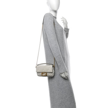 FENDI Nappa FF 1974 Embossed Mini Baguette White