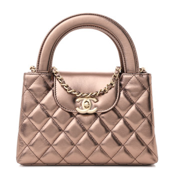 CHANEL Metallic Aged Calfskin Quilted Nano Kelly Shopper Light Brown