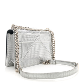 CHRISTIAN DIOR Metallic Patent Micro-Cannage Medium Diorama Flap Bag Silver