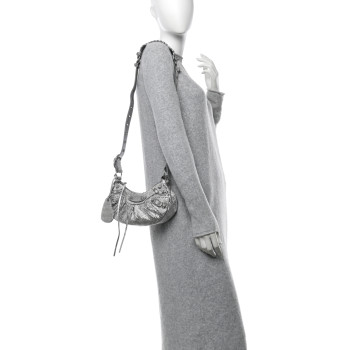 BALENCIAGA Rhinestone Encrusted Le Cagole Shoulder Bag XS Silver