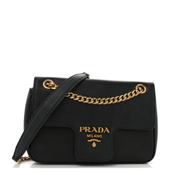 PRADA Saffiano Flap Shoulder Bag Black