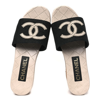 CHANEL Fabric Suede Calfskin Wooden CC Clogs  36 Black Light Grey