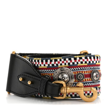 CHRISTIAN DIOR Canvas Embroidered Studded Shoulder Strap Black Multicolor